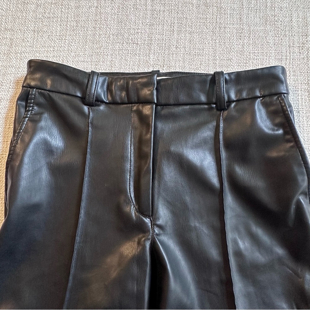 H&M Black Vegan Leather Trousers Coated Pants Faux Straight Leg Women's 6 - Picture 4 of 13